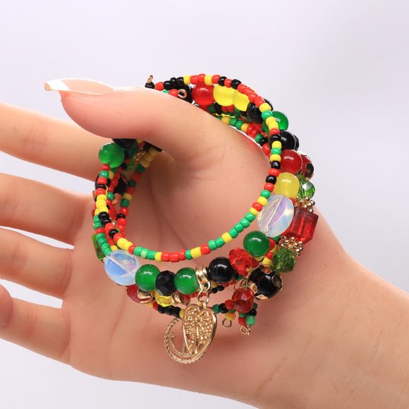 Multicolor bead memory wire bracelet. - Picture 4 of 5